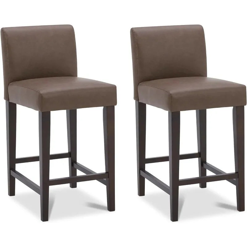 Counter Height Bar Stools Set of 2, 25" H Seat Height Upholstered Barstools, Fabric in Ivory