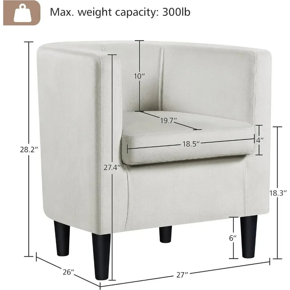 Velvet Accent Chair, Modern and Comfortable Armchairs, Upholstered Barrel Sofa Chair for Living Room Bedroom Waiting Room, 2pcs