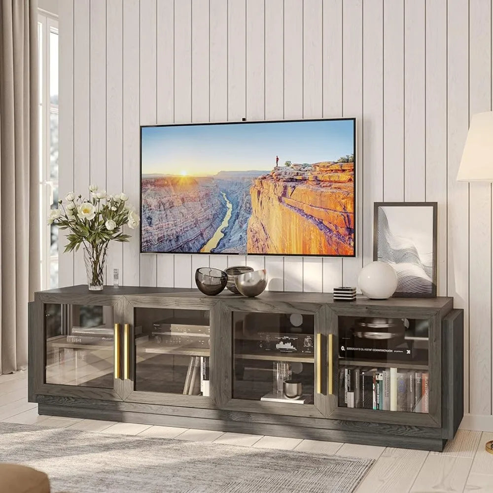 Modern TV Stand for 70 Inch,Wood Storage Cabinet and Shelves,TV Console Table Media Cabinet