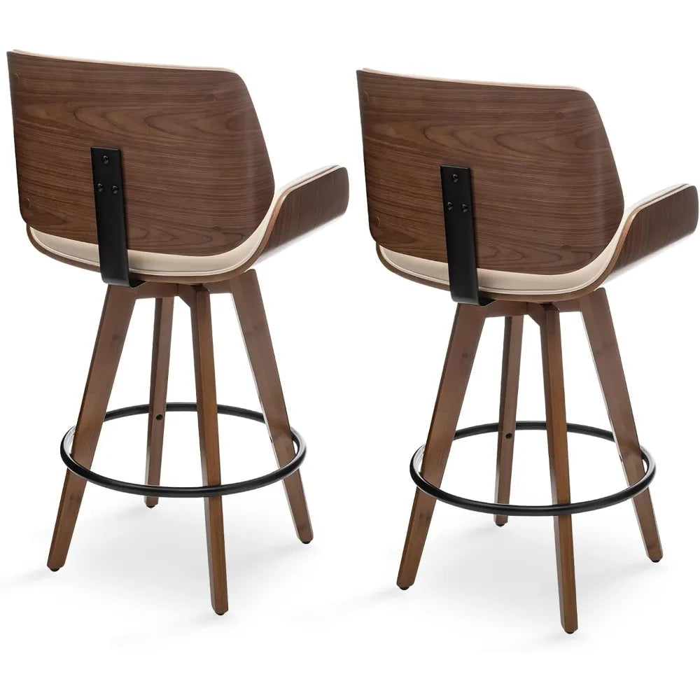 Modern Swivel Barstools Bar Stools, 26" 360 Free Swivel Upholstered Bar Stool with Back Wood Legs