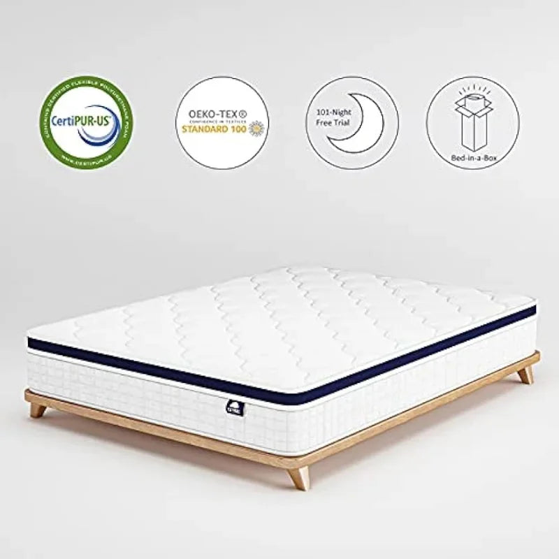 Crystli Queen Size Mattress Bed in A Box, 10 Inch Hybrid Mattress with Zero Pressure Foam, Innerspring Mattress for Pressure Rel