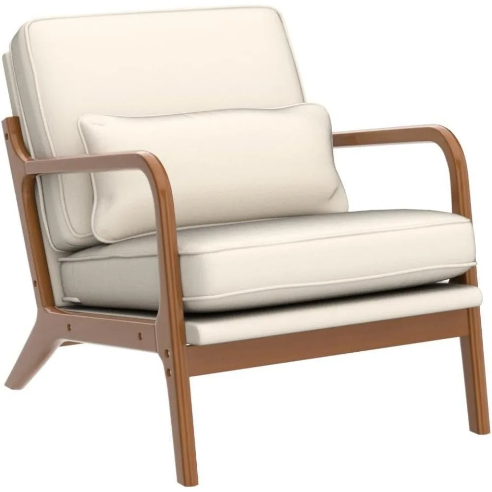 Karl Home Accent Chair Mid-Century Modern Chair with Pillow Upholstered Lounge Arm Chair with Solid Wood Frame & Soft Cushion