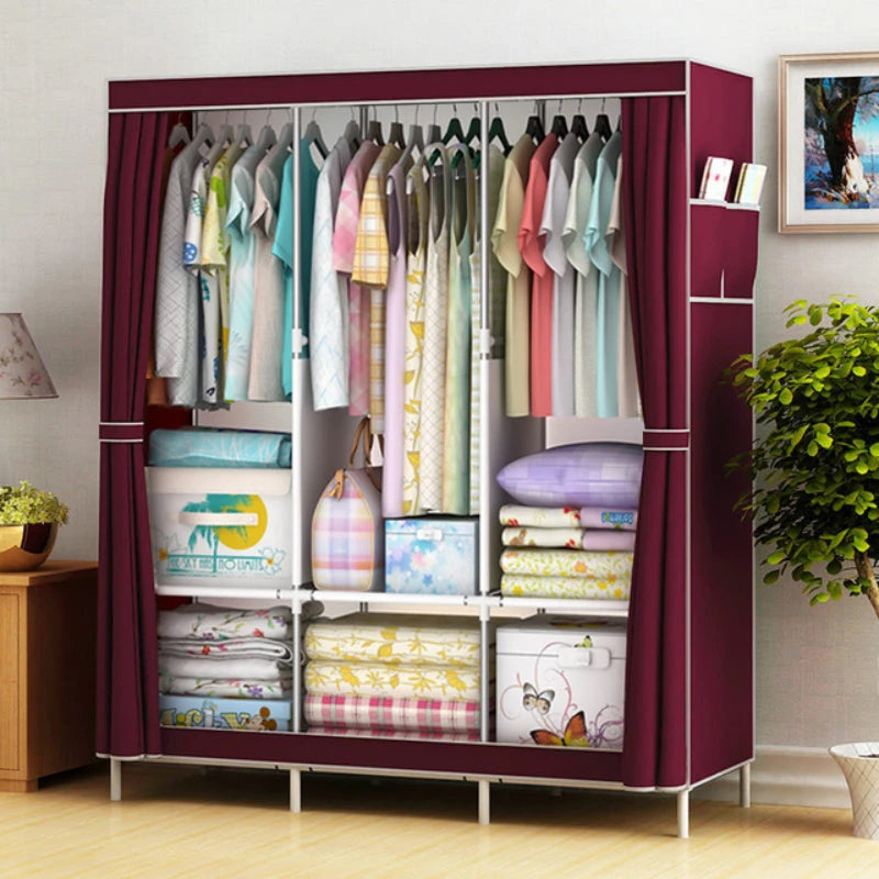 Simple Cloth Wardrobe Steel Tube Assembly Closet Bedroom Single Folding Storage Wardrobe Dormitory Hanging Storage Cabinet