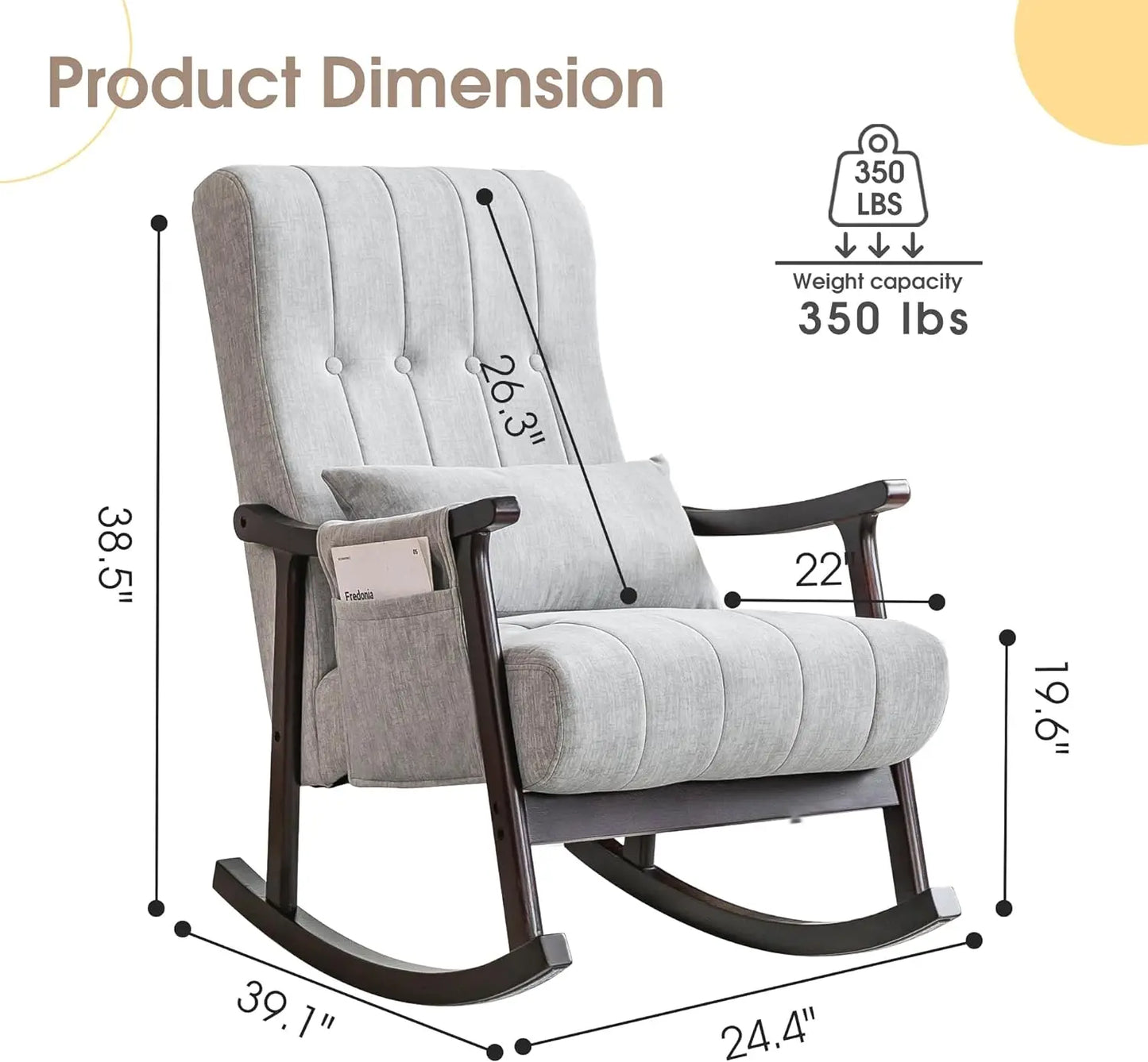 Upholstered Rocking Chair, Nursery Rocking Chair Indoor for Living Room, Modern Glider Rocker w/Pillow＆Side Pocket, High Back