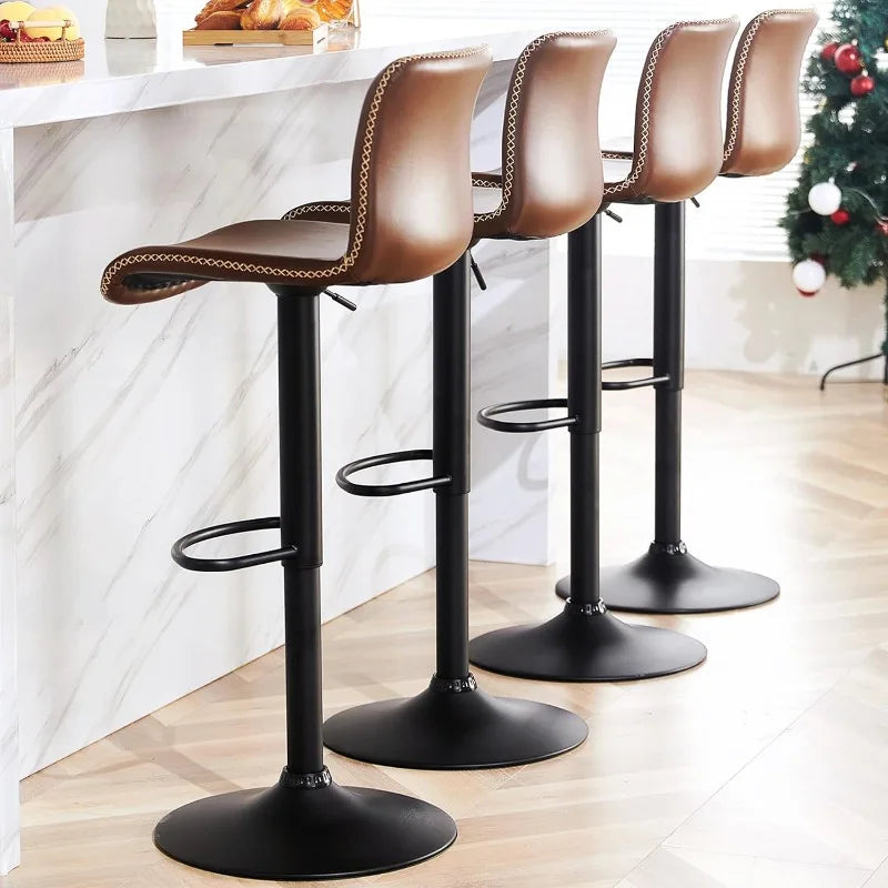 Swivel Bar Stools Set of 4, Counter Height Bar Stools with Back, Adjustable Bar Stools 24" to 32", Faux Leather