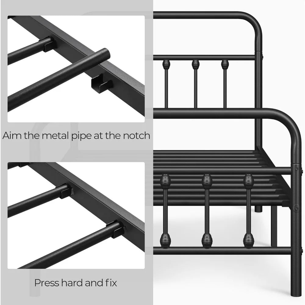 Classic Metal Platform Bed Frame Mattress Foundation with Victorian Style Iron-Art Headboard/Footboard/Under Bed Storage