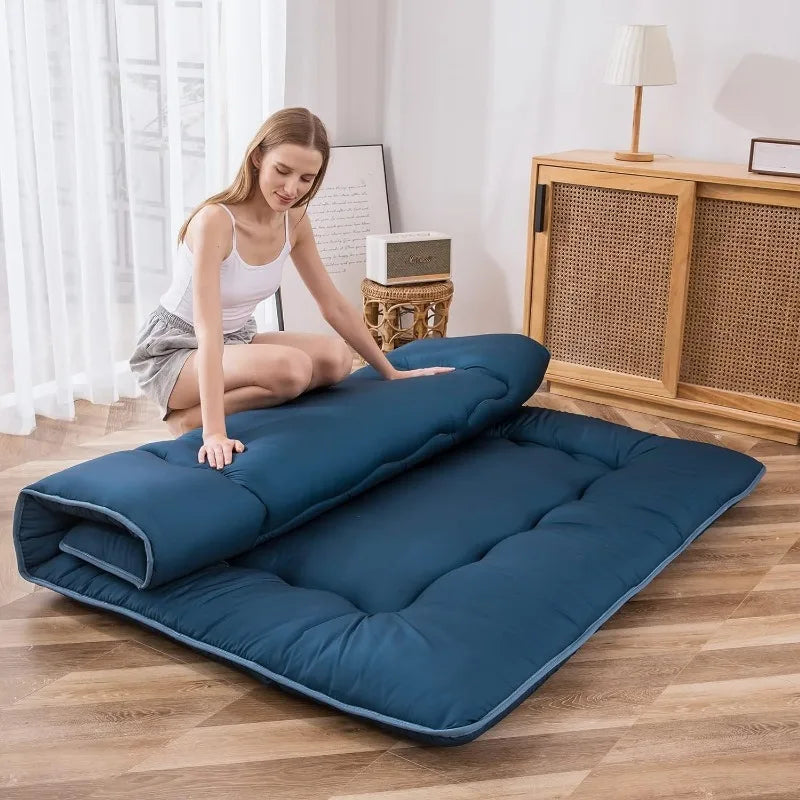 Japanese Floor Mattress, Thicken Daybed Futon Sleeping Pad Foldable Roll Up Mattresses Boys Girls Dormitory Floor Lounger Bed