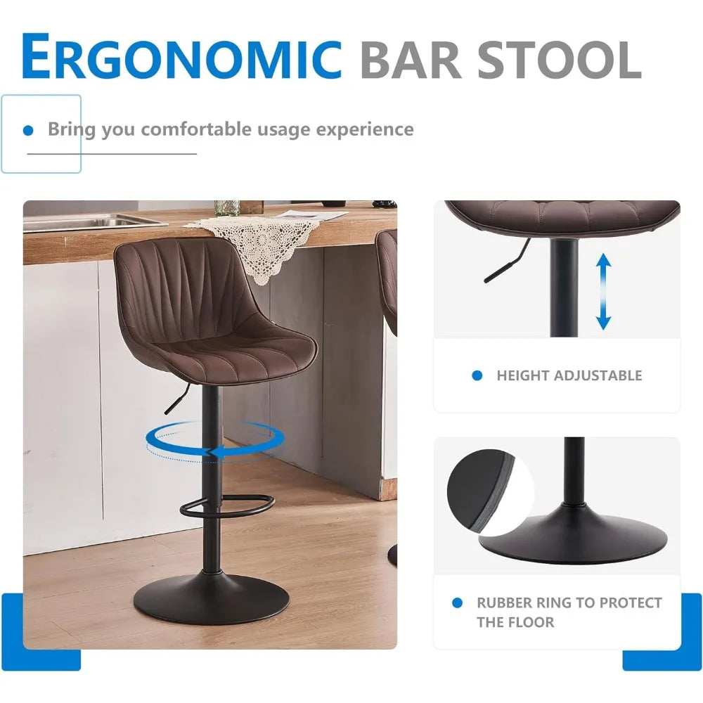 Bar stool set of 2 pieces, counter height adjustable bar stool with backrest