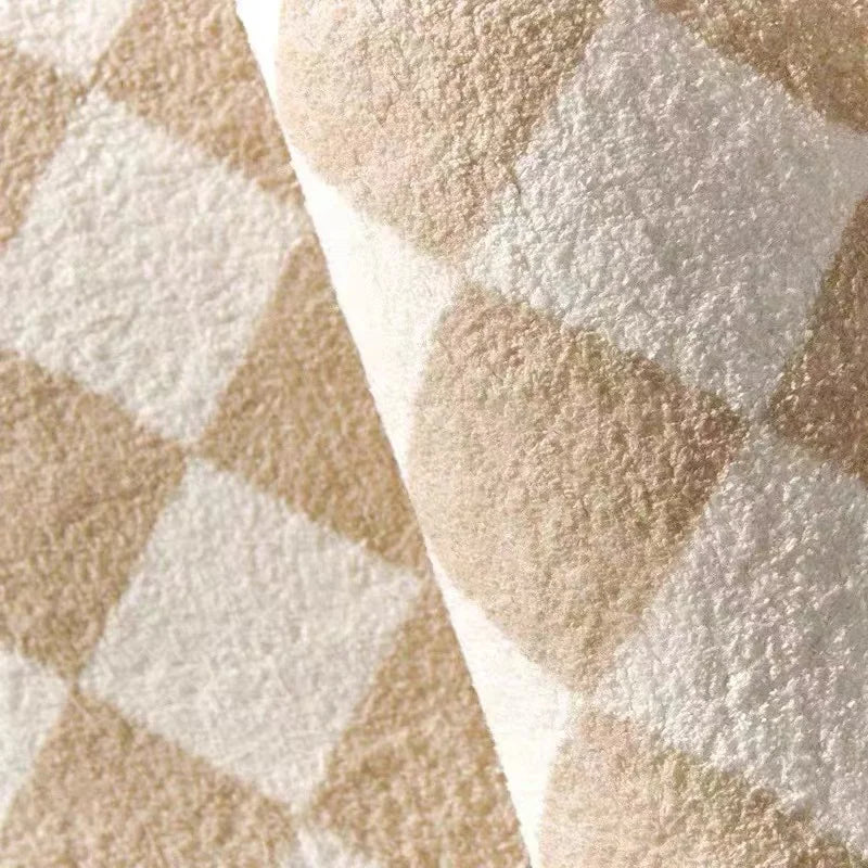 French Large Area Black and White Checkerboard Livingroom Carpet Thickened Soft Bedroom Carpets Light Luxury Retro Cloakroom Rug