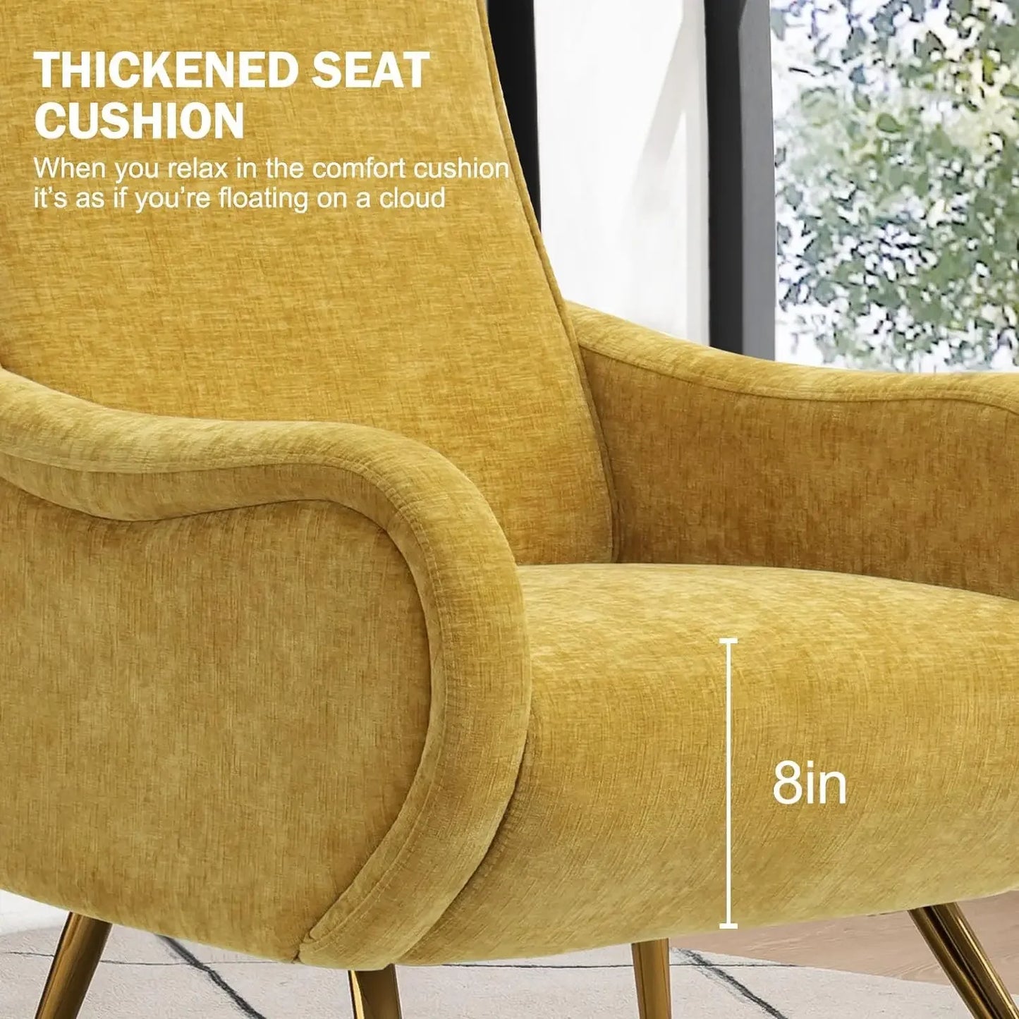 Upholstered Accent Chair, Chenille Armchair Living Room Chair with Thick Cushion&Golden Metal Legs, Comfy Reading Chair