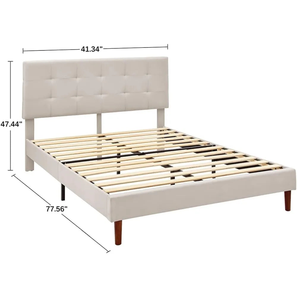 Tufted Upholstered Platform Bed Frame with Adjustable Height Headboard,Mattress Foundation with Stong Wood Slat Support