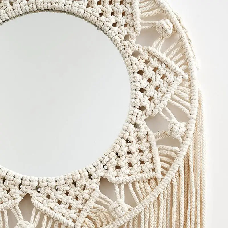 Macrame Mirror For Wall Round Art Makeup Mirror Decoration Macrame Fringe Boho Wall Decor Bohemia Ornament For Apartment