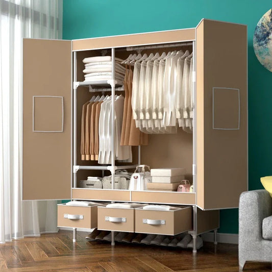 Portable Closet, Door opening simple fabric wardrobe for home hanging clothes wardrobe 44inch with 3 storage boxes available