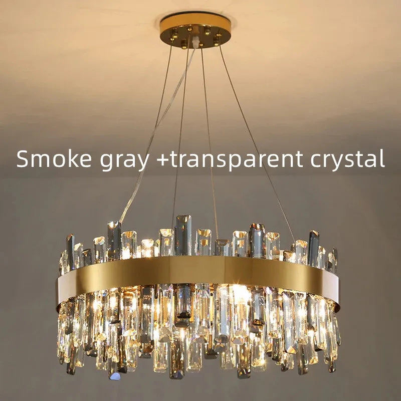 Modern Smoke Grey Crystal Chandelier Lighting Luxury Led hanging lamp for Dining Table Living Room Bedroom Home Decor lustre