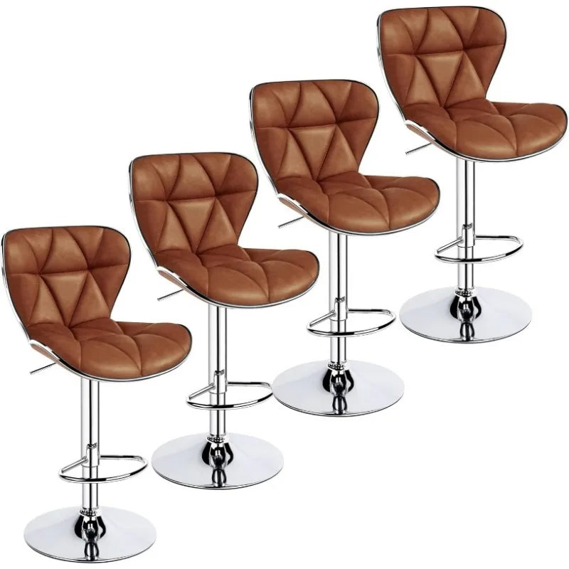 Island Chairs Bar Stools Set of 4 Fashionable Bar Chairs Adjustable PU Leather Swivel Stools Chair with Shell Back BarStools