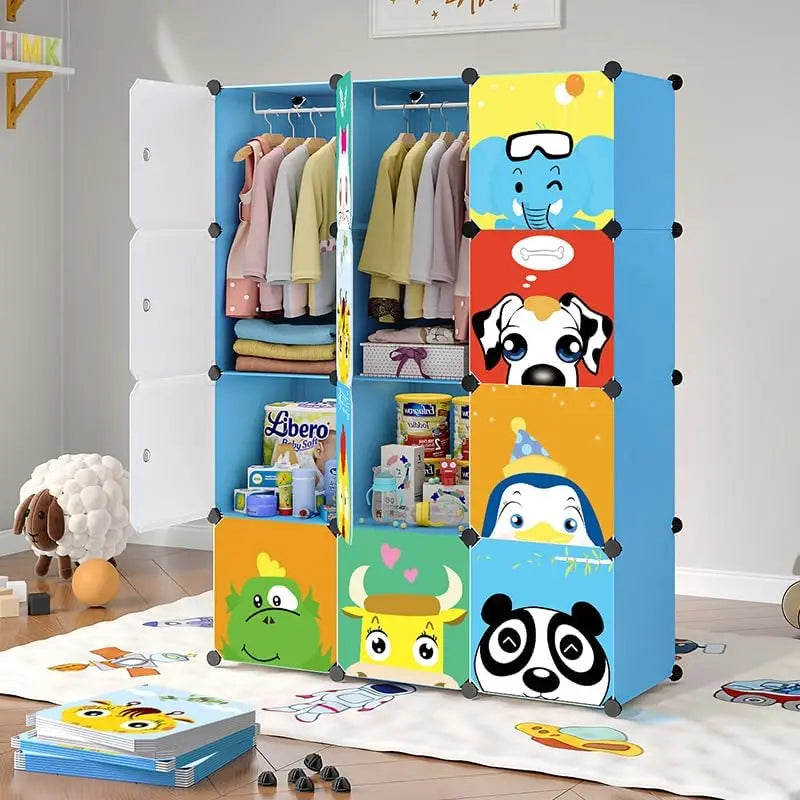 MAGINELS Kids Closet,Baby Wardrobe Closet with Door,Cute Portable Armoire Dresser,Clothes Hanging Storage Rack for Boy Bedroom