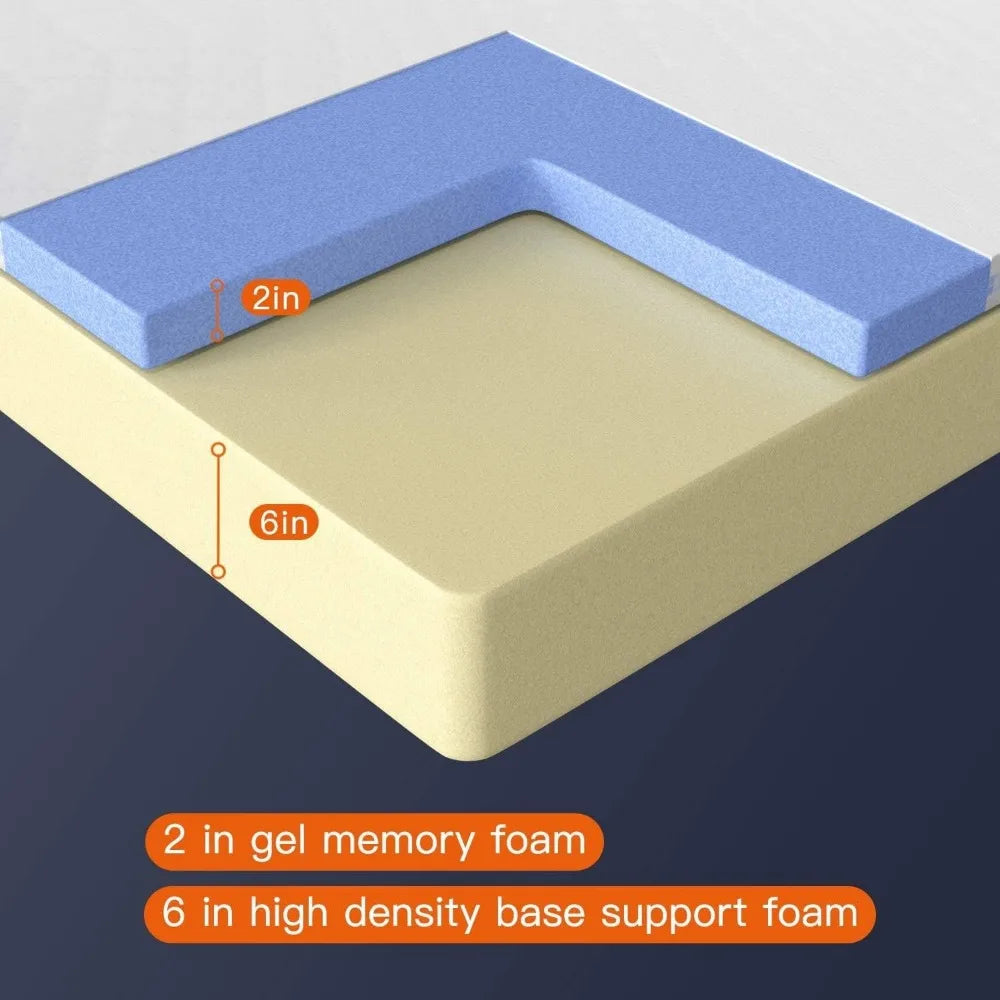 8 inch Gel Memory Foam Mattress for Cool Sleep & Pressure Relief