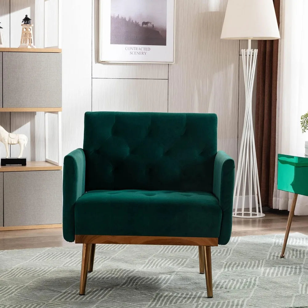 Velvet Accent Chair with Arms for Living Room, Modern Tufted Single Sofa Armchair with Gold Metal Legs Upholstered Reading Club