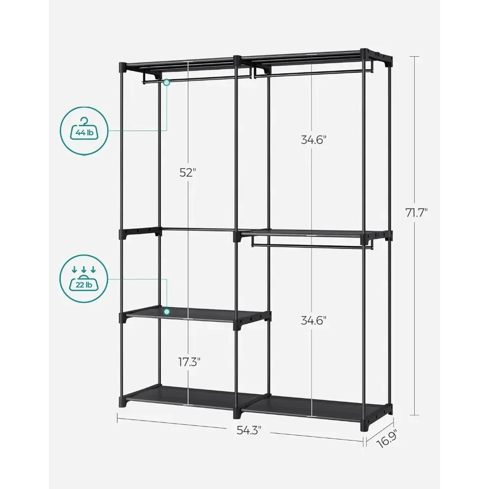 Closet Organizer, Clothes Rack with Shelves, Hanging Rods, Storage Organizer, for Cloakroom, Bedroom, 54.3 x 16.9 x 71.7 Inches