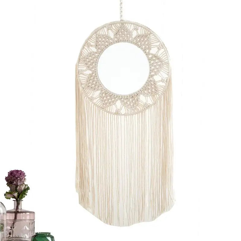 Macrame Mirror For Wall Round Art Makeup Mirror Decoration Macrame Fringe Boho Wall Decor Bohemia Ornament For Apartment