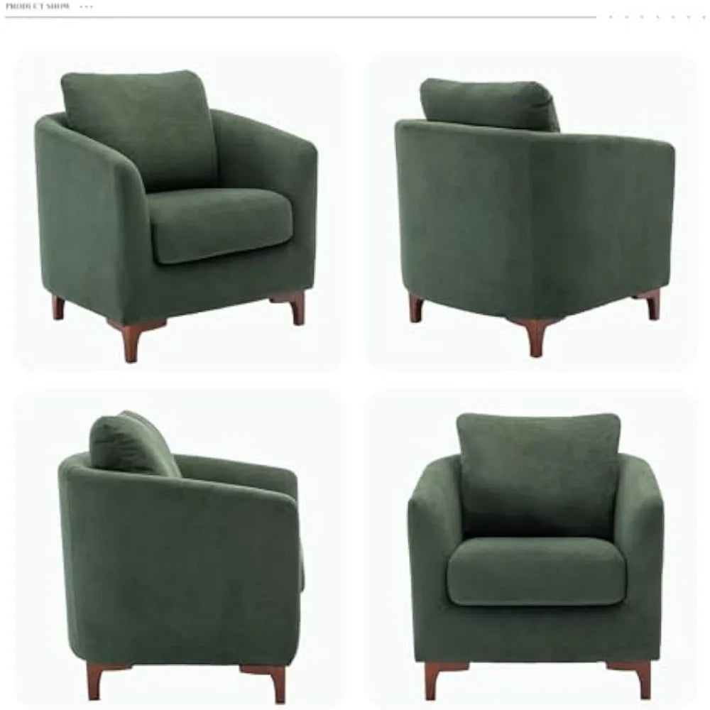 Living Room Chair, Upholstered Barrel Club Armchair with Footrest, Chairs with Back Pillow and Wooden Legs, Living Room Chair