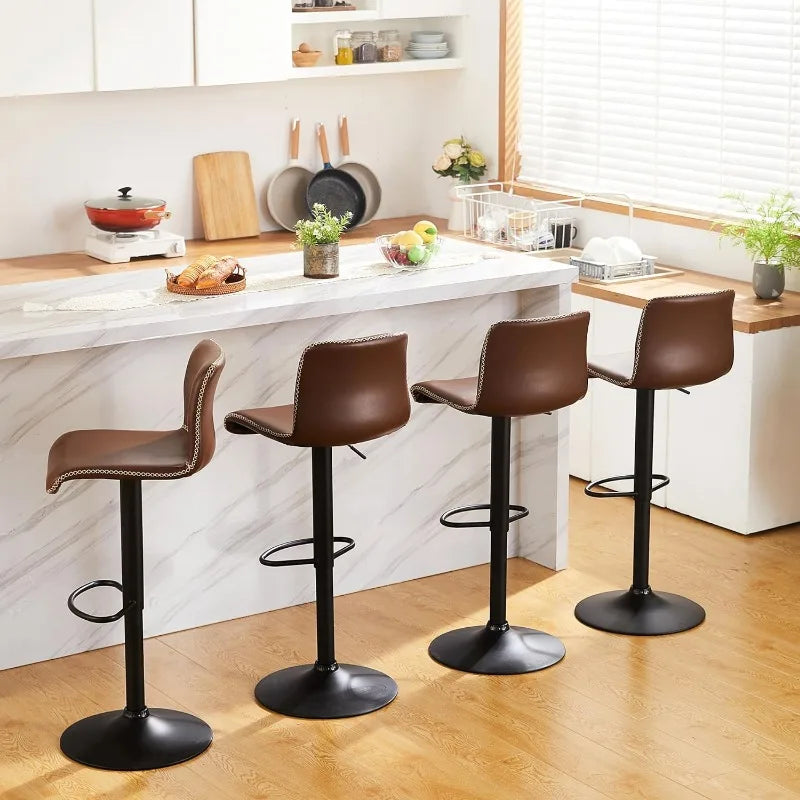 Swivel Bar Stools Set of 4, Counter Height Bar Stools with Back, Adjustable Bar Stools 24" to 32", Faux Leather