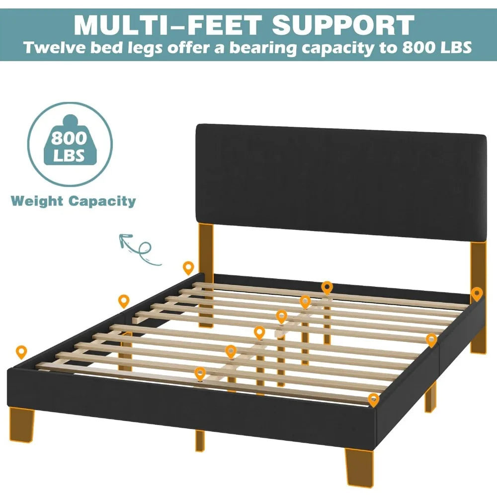 Upholstered Bed Frame with Wood Slats Support,No Box Spring Needed,Heavy Duty Feet,Easy Assembly,Dark Grey