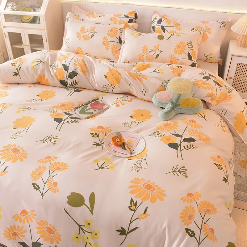 Cute Bedding Set Men Women Duvet Cover Bed Linen Washed Cotton Mirco Fiber Comforter Set Twin Queen King Couple Double Bed Sheet