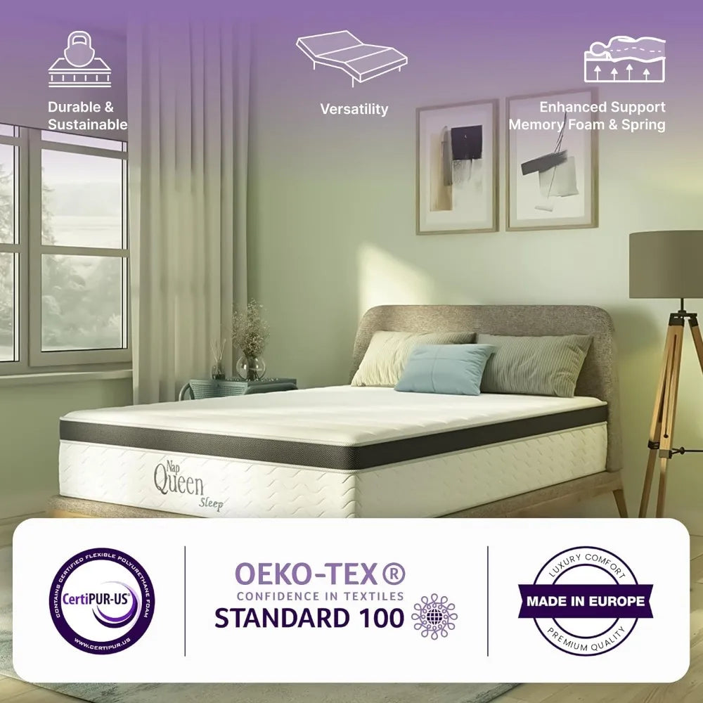 Maxima Hybrid Mattress, Twin Size, Cooling Gel Infused Memory Foam and Innerspring Mattress, Bed in a Box,White& Gray