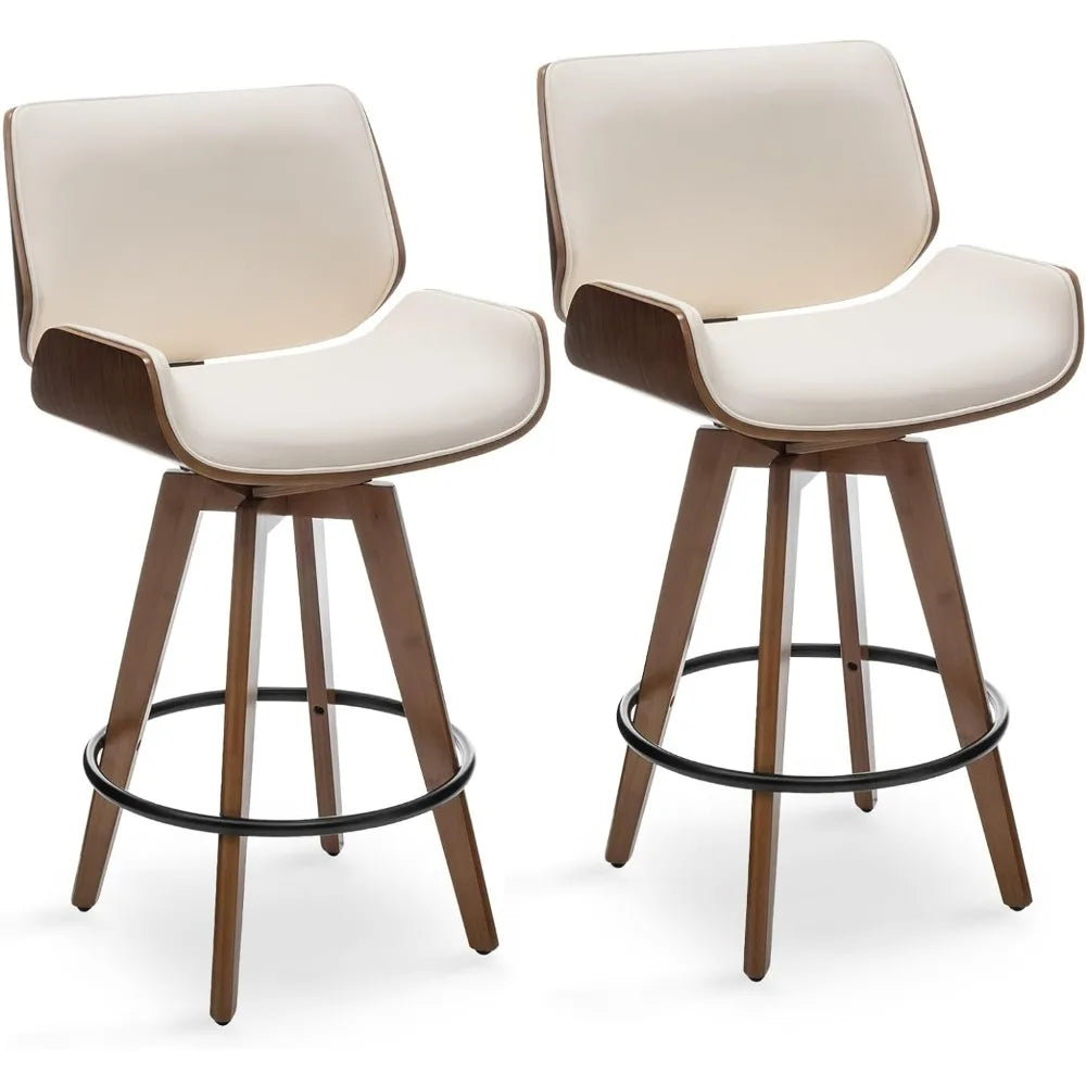 Modern Swivel Barstools Bar Stools, 26" 360 Free Swivel Upholstered Bar Stool with Back Wood Legs