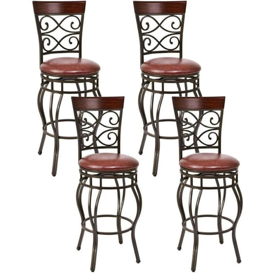 A set of 4 bar stools with 360 degree rotation, 30 "high bar stool and backrest