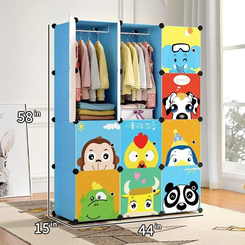 MAGINELS Kids Closet,Baby Wardrobe Closet with Door,Cute Portable Armoire Dresser,Clothes Hanging Storage Rack for Boy Bedroom