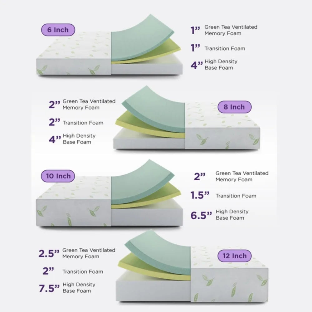 Twin Size Mattress, 12 Inch Anula Green Tea Infused Memory Foam Mattress, Twin Size Mattress Bed in a Box,