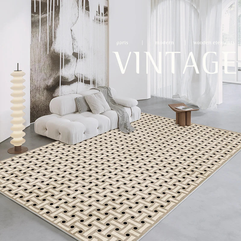 French Large Area Black and White Checkerboard Livingroom Carpet Thickened Soft Bedroom Carpets Light Luxury Retro Cloakroom Rug