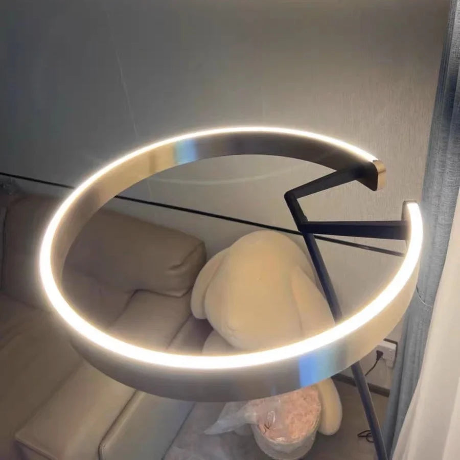 Nordic Circle Fishing Floor Lamp Modern LED Wrought Iron Art Luminaires for Living Room Bedroom Sofa Home Decor Standing Light