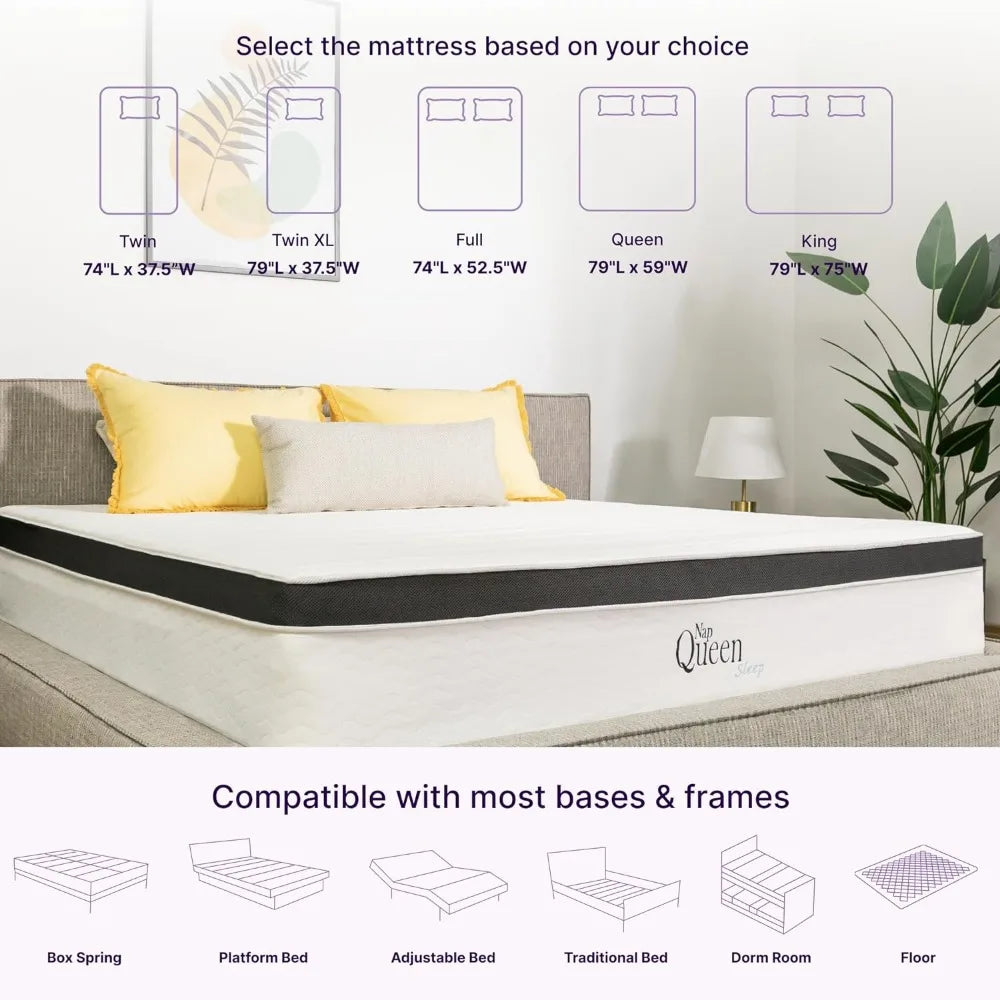 Maxima Hybrid Mattress, Twin Size, Cooling Gel Infused Memory Foam and Innerspring Mattress, Bed in a Box,White& Gray