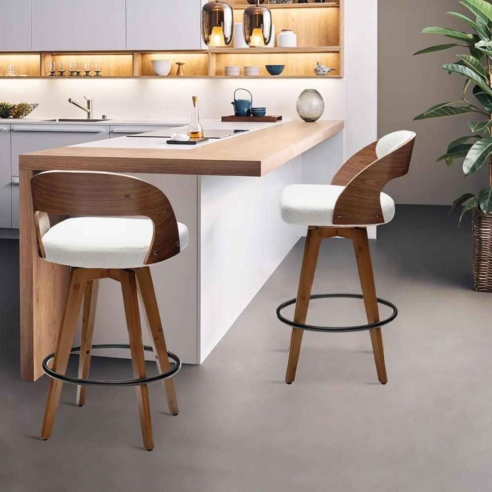 modern padded bar chair with wooden back and bamboo legs rotating