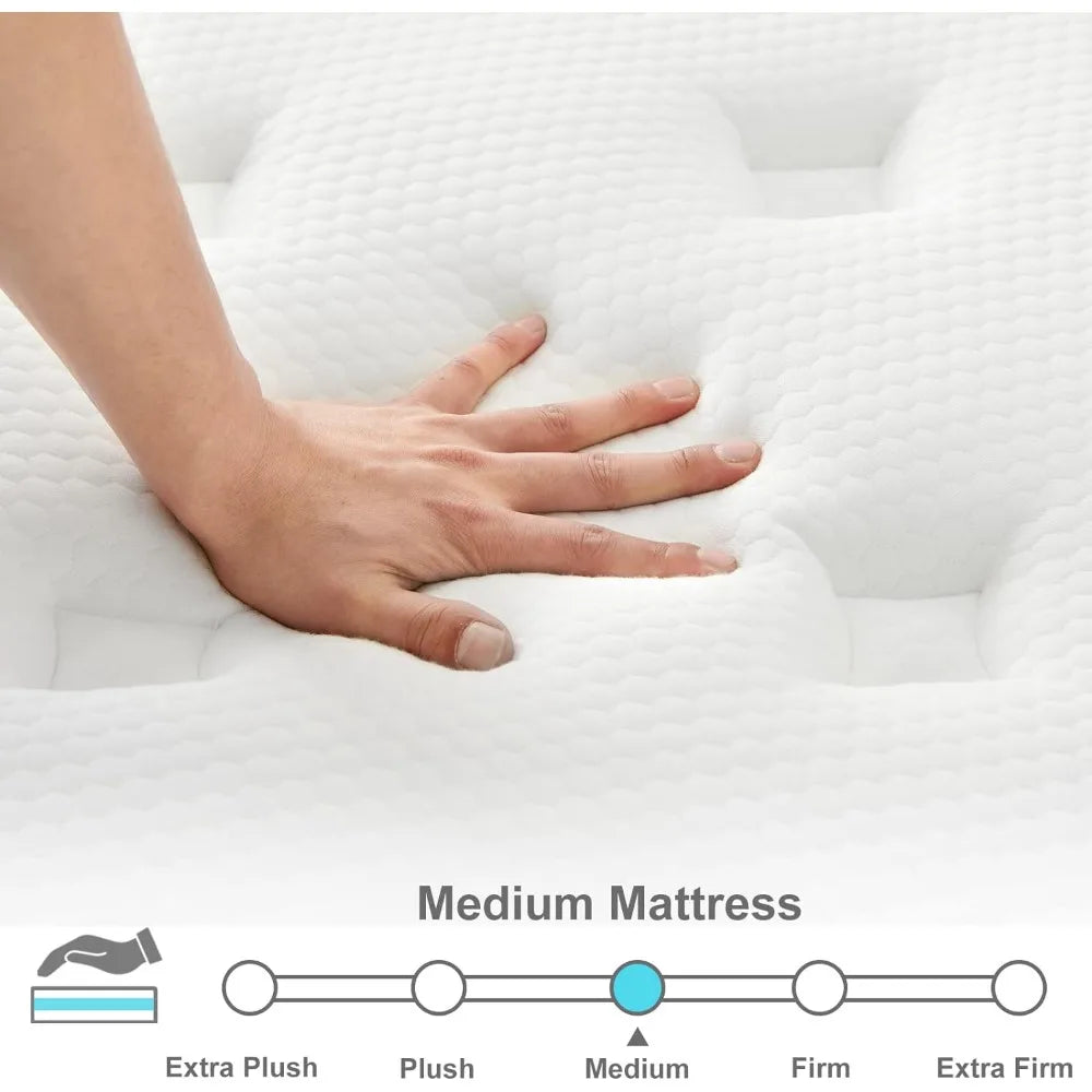 King Mattress,12 Inch King Size Hybrid Mattress Individual Pocket Spring with Foam,King Bed in a Box,Medium Plush