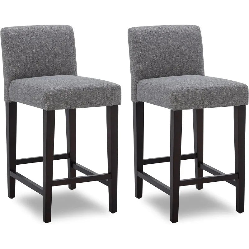 Counter Height Bar Stools Set of 2, 25" H Seat Height Upholstered Barstools, Fabric in Ivory