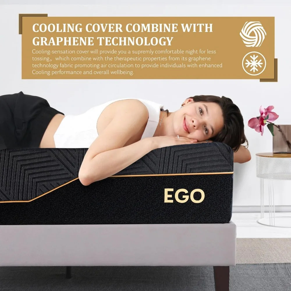 EGOHOME 14 Inch King Size Memory Foam Mattress for Back Pain, Cooling Gel Mattress Bed in a Box, Made in USA