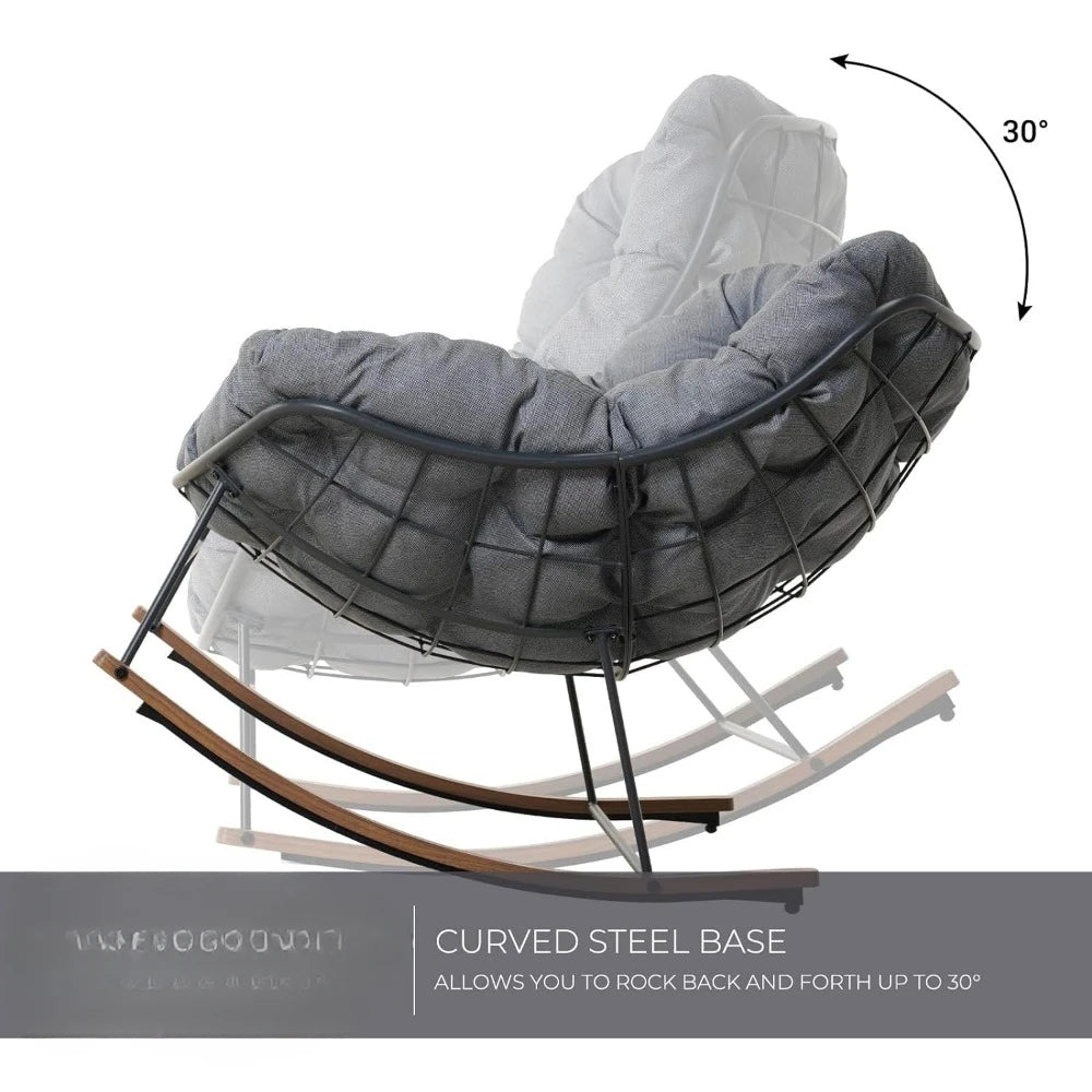 Outdoor garden Chair E-Coated Rocking Chair with Cushion for Garden Backyard,Solution-dyed Polyester,37 Pounds garden Chairs