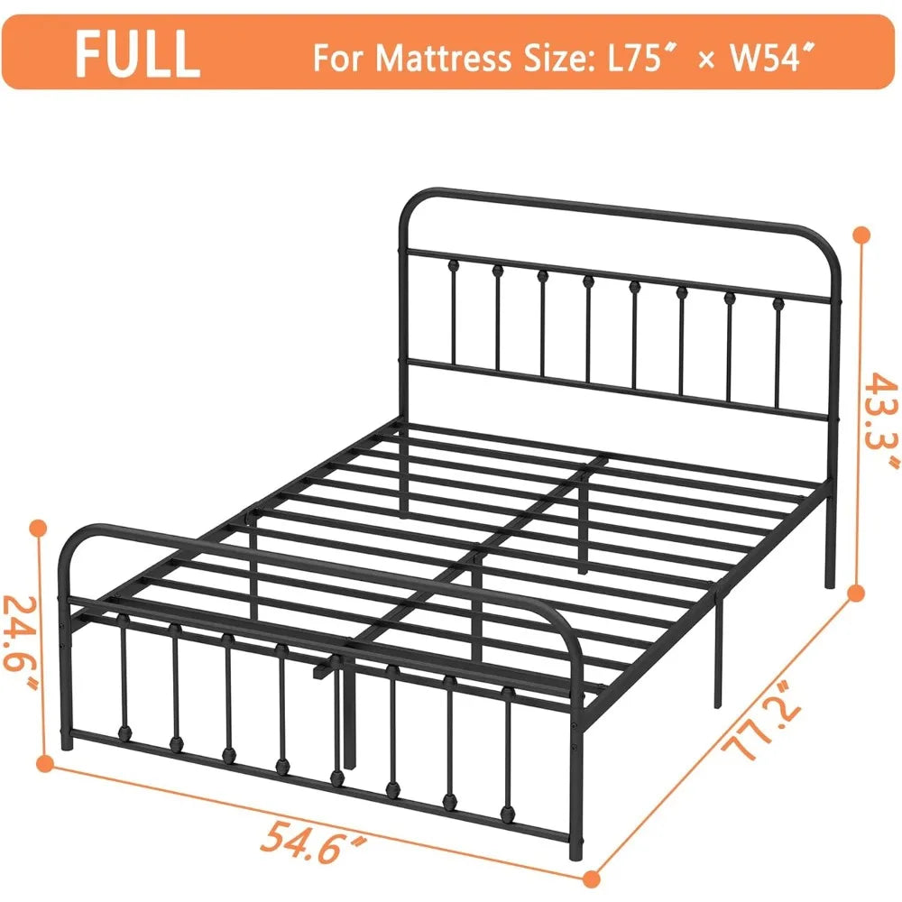 Classic Metal Platform Bed Frame with Heaboard and Footboard,Strong Metal Slats Support,No Box Spring Needed,Easy Assembly