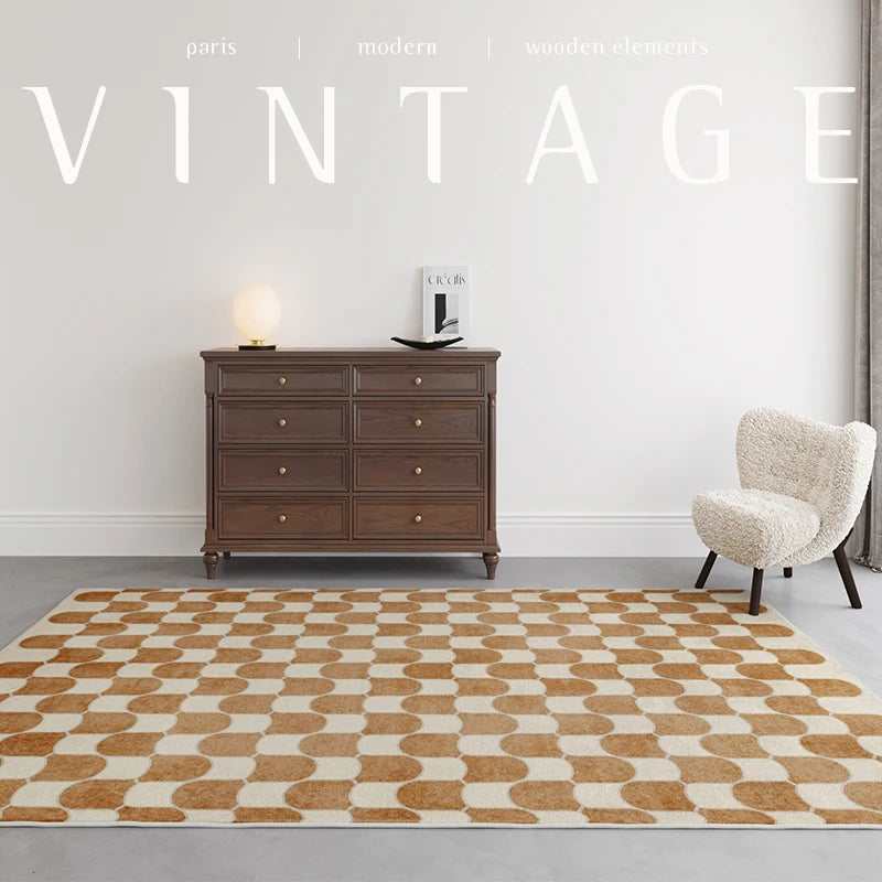 French Large Area Black and White Checkerboard Livingroom Carpet Thickened Soft Bedroom Carpets Light Luxury Retro Cloakroom Rug