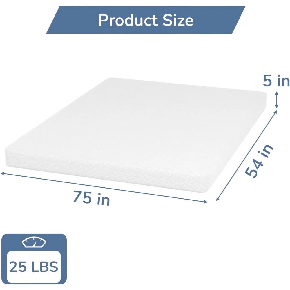 Full Size Bed Mattress, Medium Firm Mattresses Fiberglass Free, Bed-in-a-Box, 5 Inch Green Tea Memory Foam Mattress