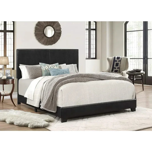 Full size bed frame, queen size bed, bedroom furniture, upholstered board bed, black platform bed