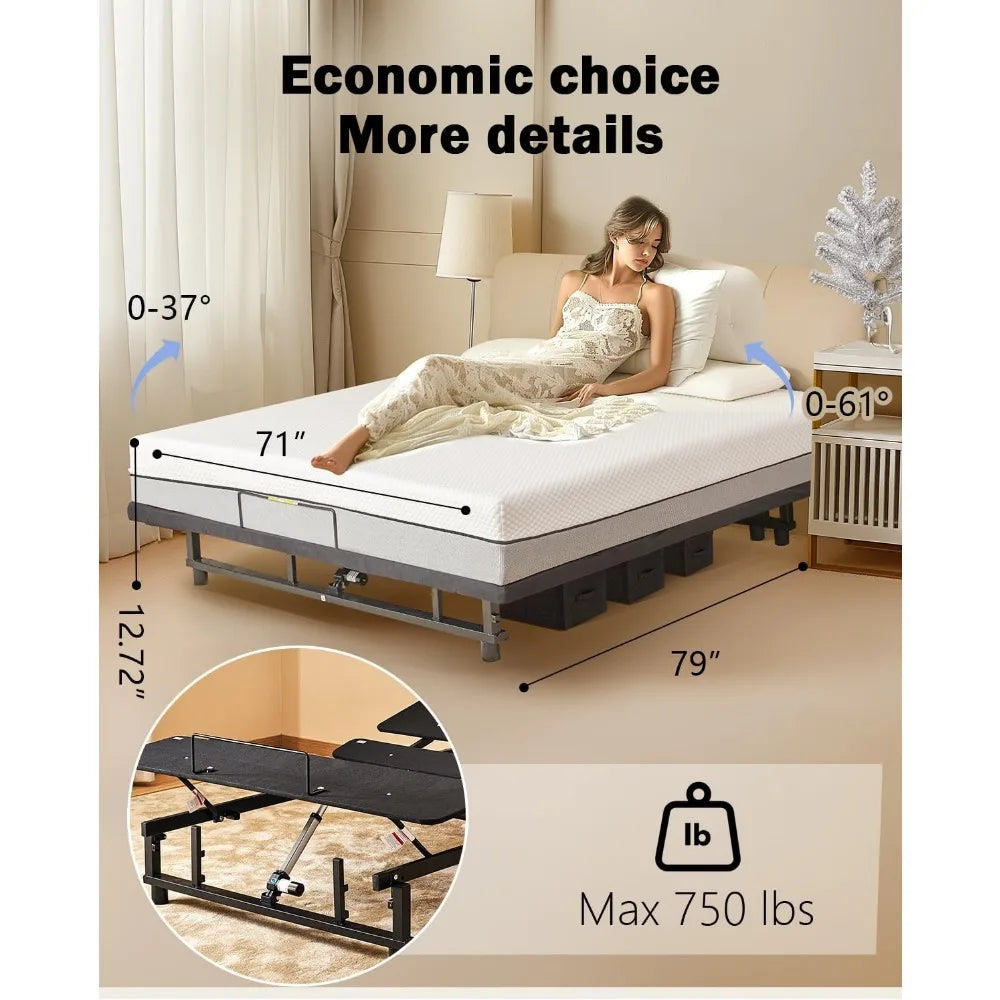 King Adjustable Bed Frame - Quiet Motor, Zero Gravity, Wireless Remote, Universal Compatibility (79"L X 71"W X 12.72"H)