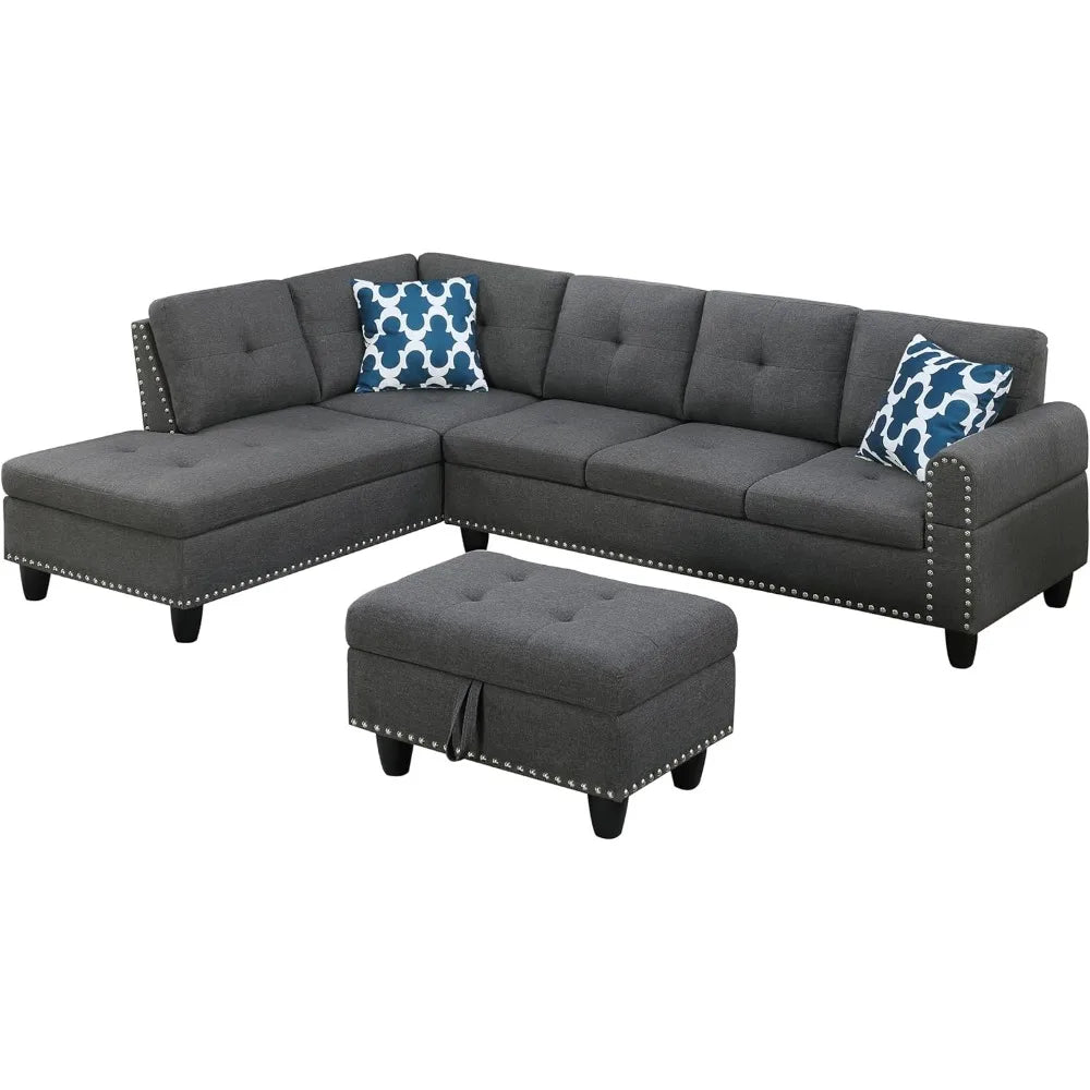 98" L-shaped living room sectional sofa with storage ottoman