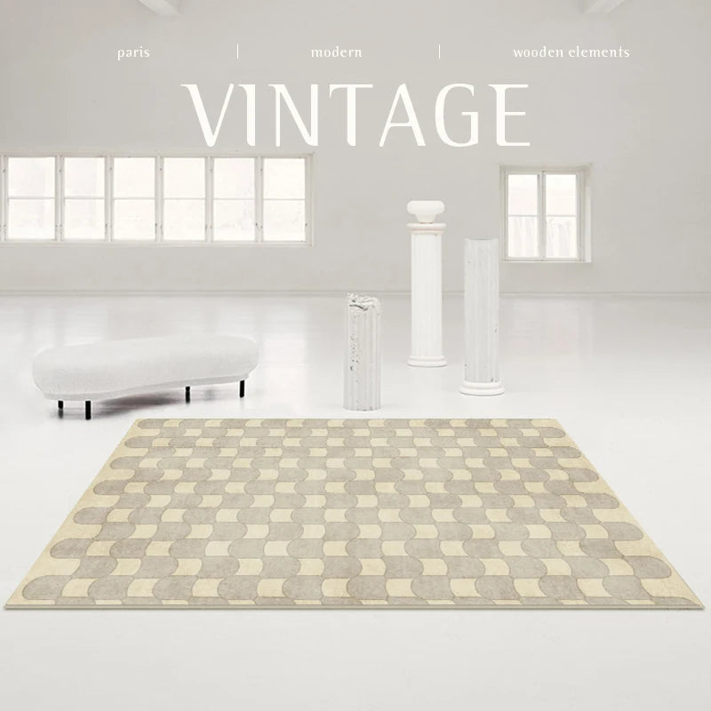 French Large Area Black and White Checkerboard Livingroom Carpet Thickened Soft Bedroom Carpets Light Luxury Retro Cloakroom Rug