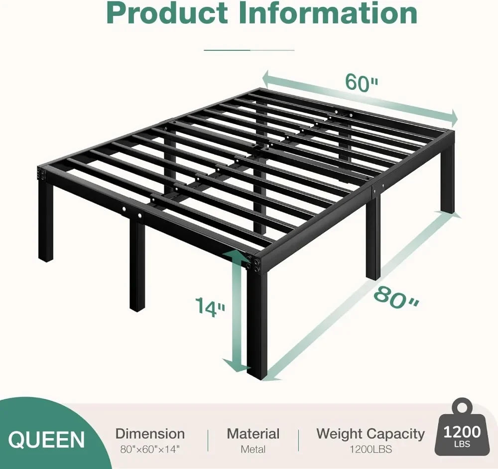 Queen Bed Frame, 14 Inch Metal Platform Bed Frame Queen Size with Storage Space Under Bed, Heavy Duty Steel Slat Support, Easy