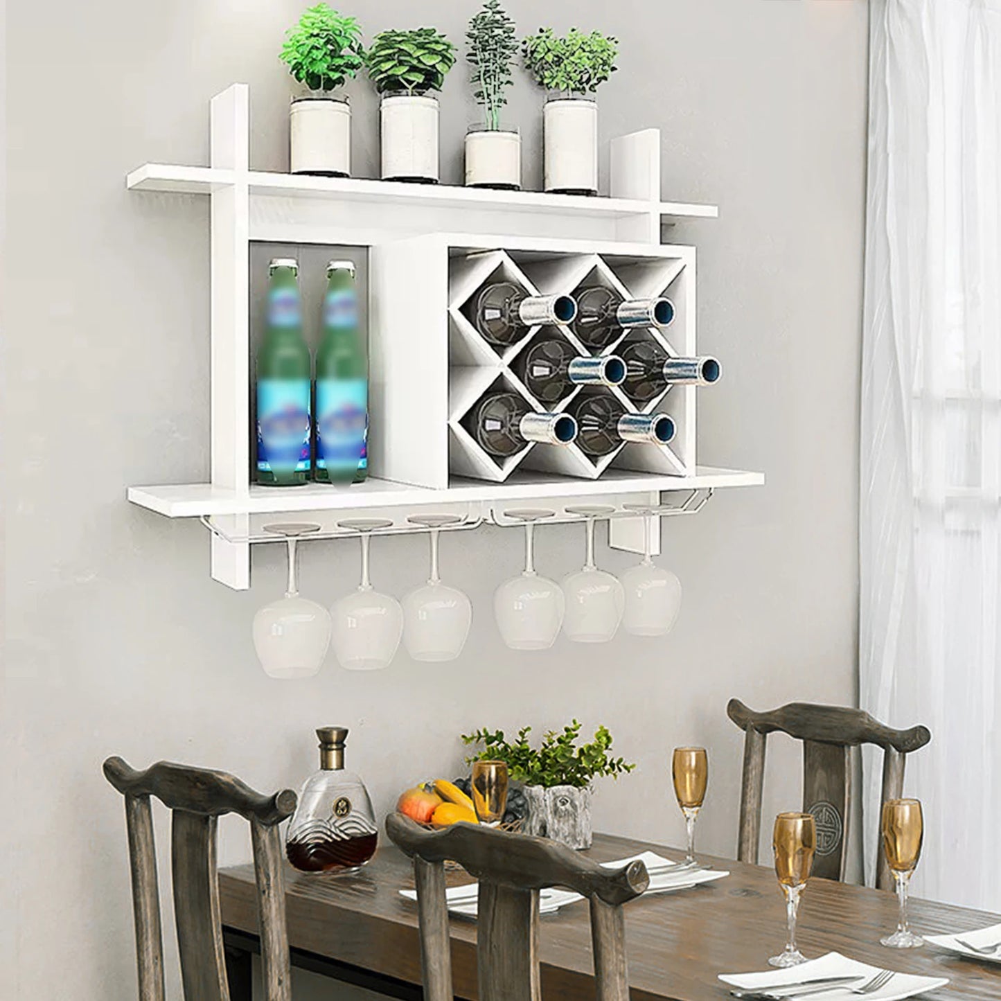 Diamond Lattice Wine Cabinet Hanging Rack Bar Accessories Wall Mounted Bottle Glass Holder Shelves Wall Hanging Wine